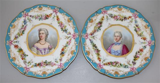 A pair of 19th century French Sevres porcelain plates, 9.25in.